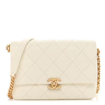 CHANEL Caviar Quilted Small Chain Melody Flap White